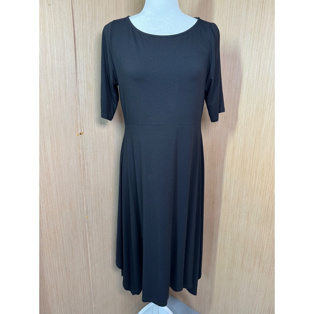 Eileen‎ Fisher Womens Black Jersey Knit Handkerchief Hem Midi Dress Size M